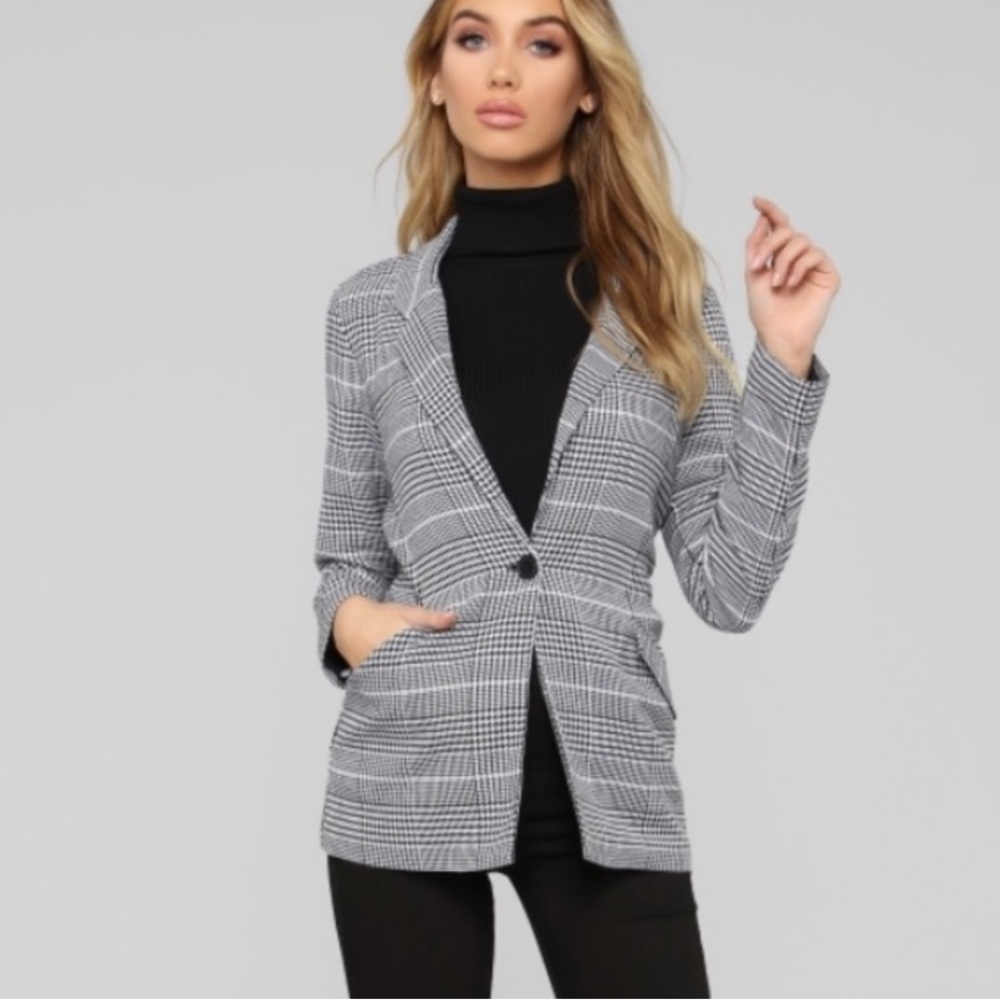 Black and white plaid blazer